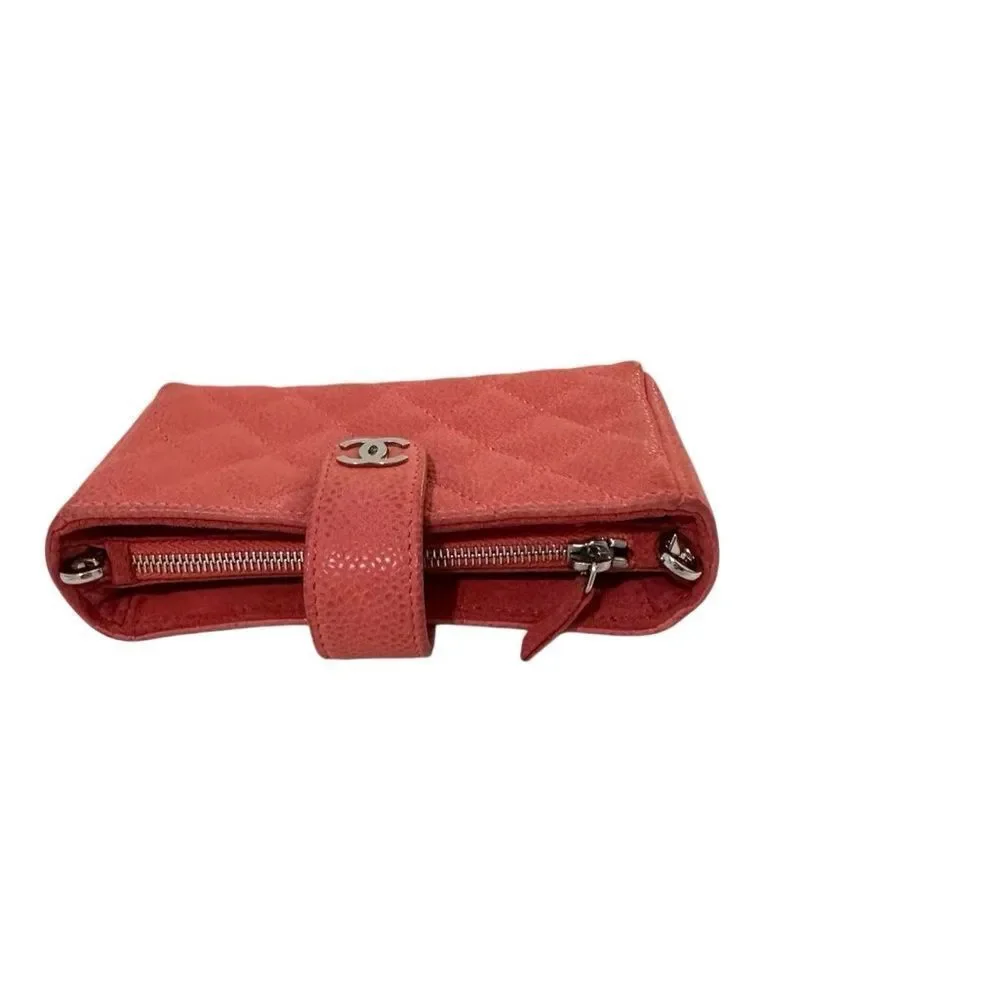 CHANEL Coral Quilted Leather French purse